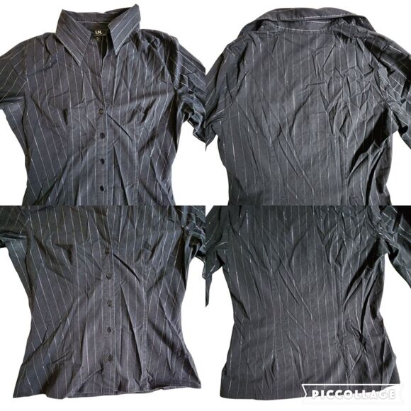 I.N. San Francisco Black Pinstripe Long Sleeve Collared Button Down Blouse Sz M - Picture 3 of 10